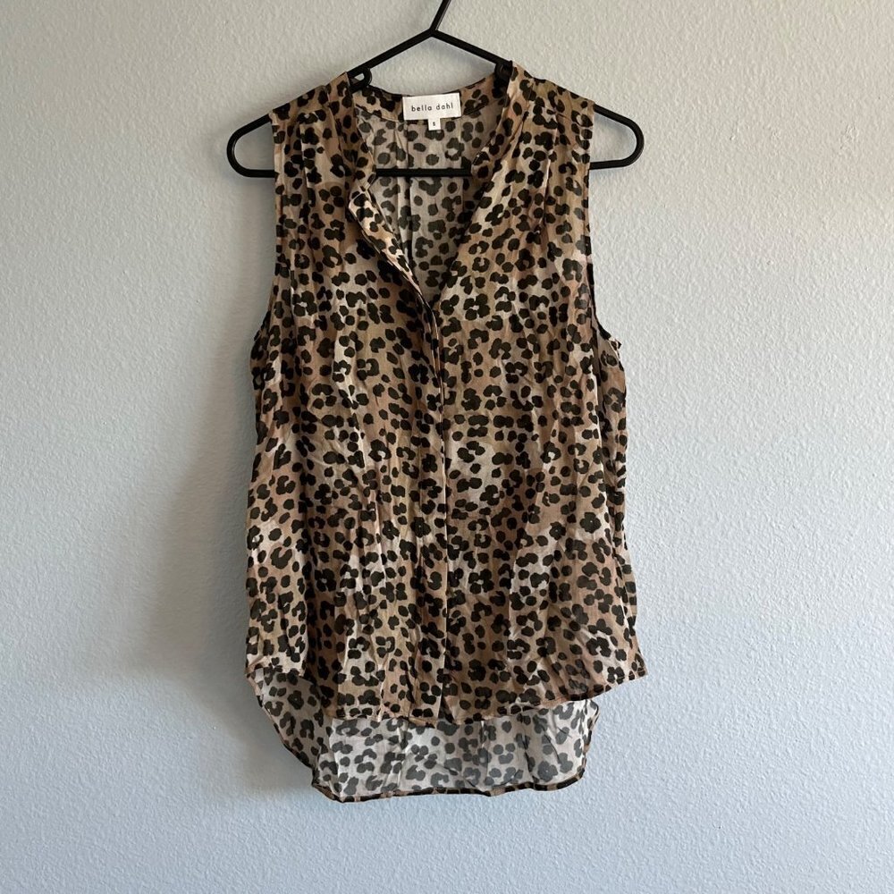 Bella Dahl‎ Sleeveless Button Down Leopard Print Blouse High Low Size Small
